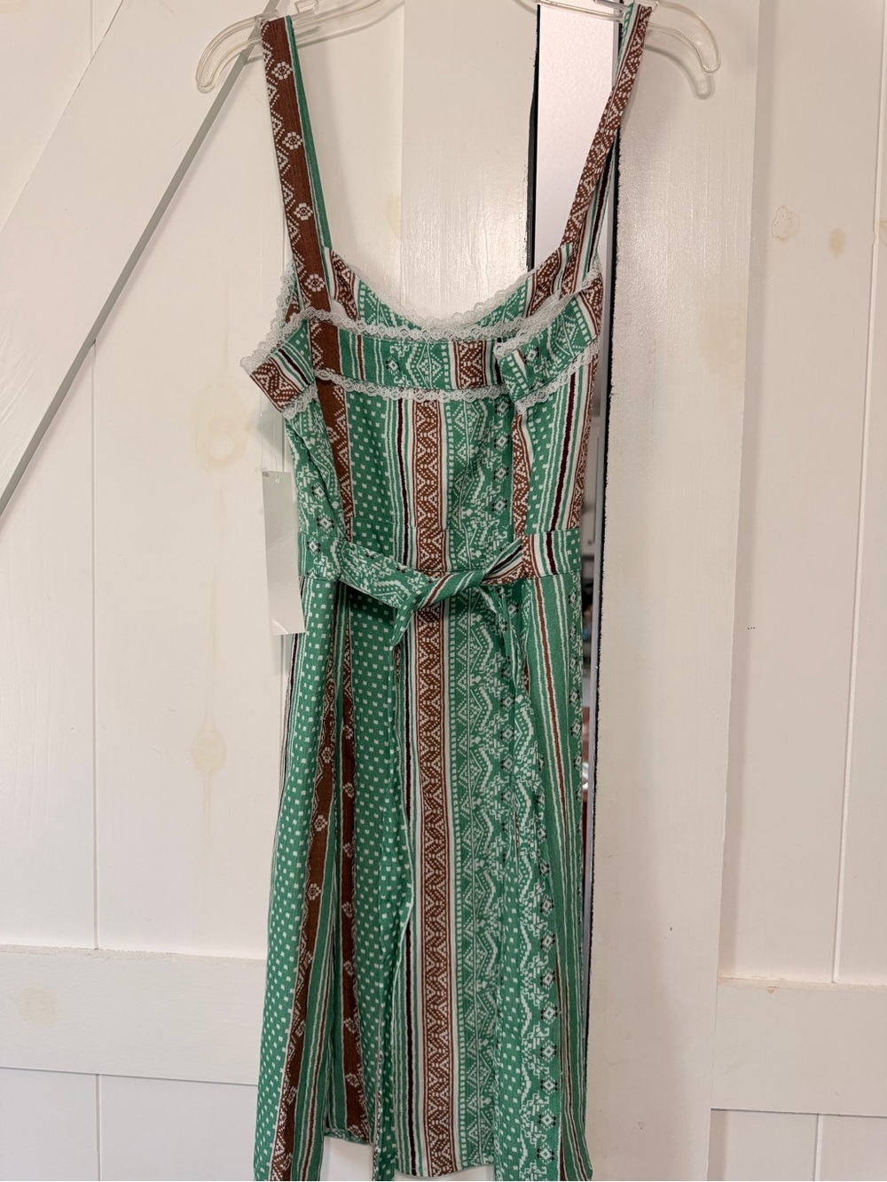Striped Green Patterned Button-Front Mini Dress - Picture 5 of 10